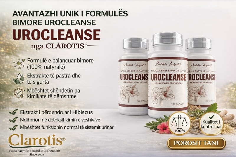 UROCLEANSE suplement per urinim nga Clarotis, kapsula per shendet veshkash, detox natyral trupit, produkt natyral veshka, kapsula per inflamacion urinar per organizmin, pastrim veshkash, kapsula detox shqiperi, kapsula bimore natyrale